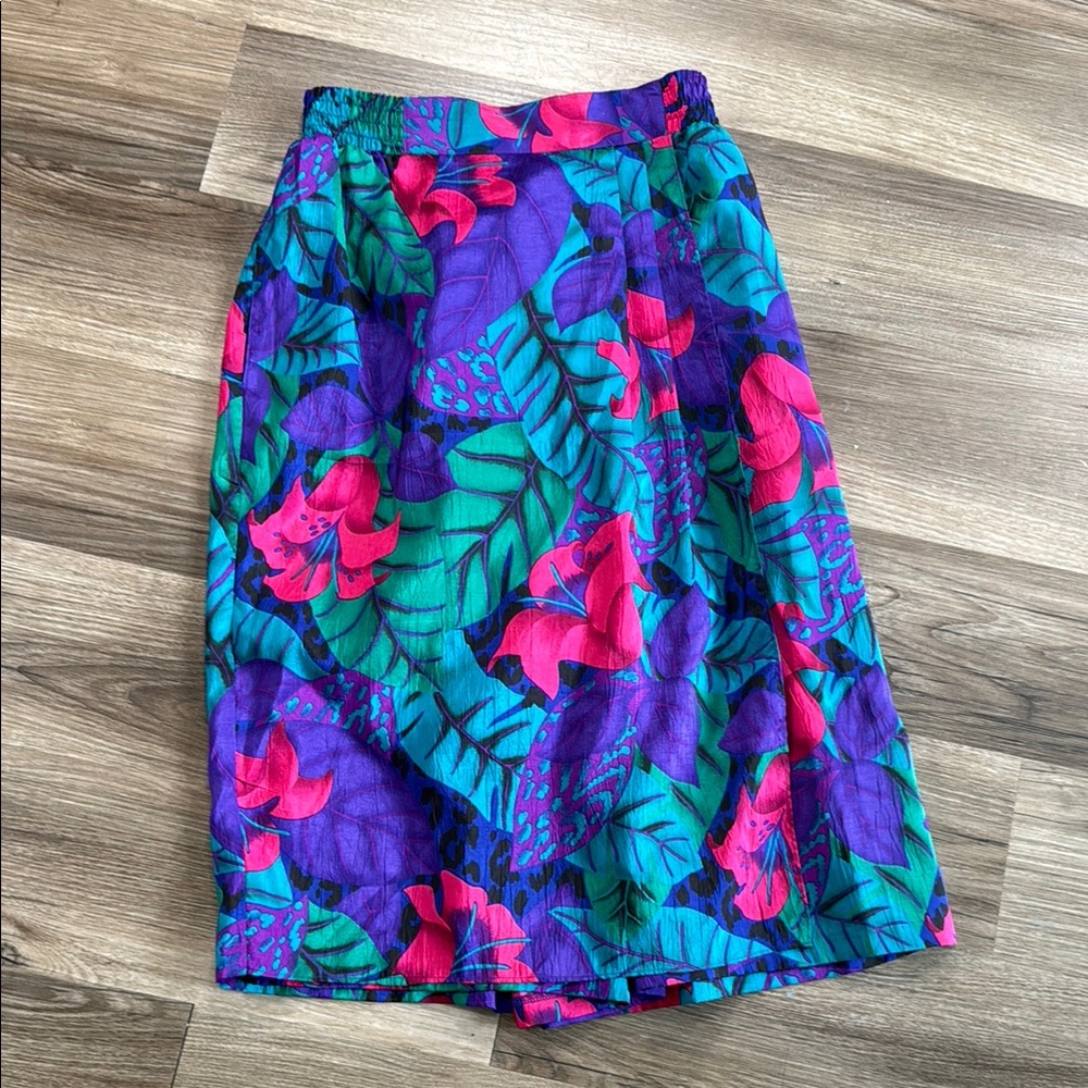 Vintage Joan Walters 90s Women's Sz 10 Culotte Skort Skirt Blue Purple Polyester